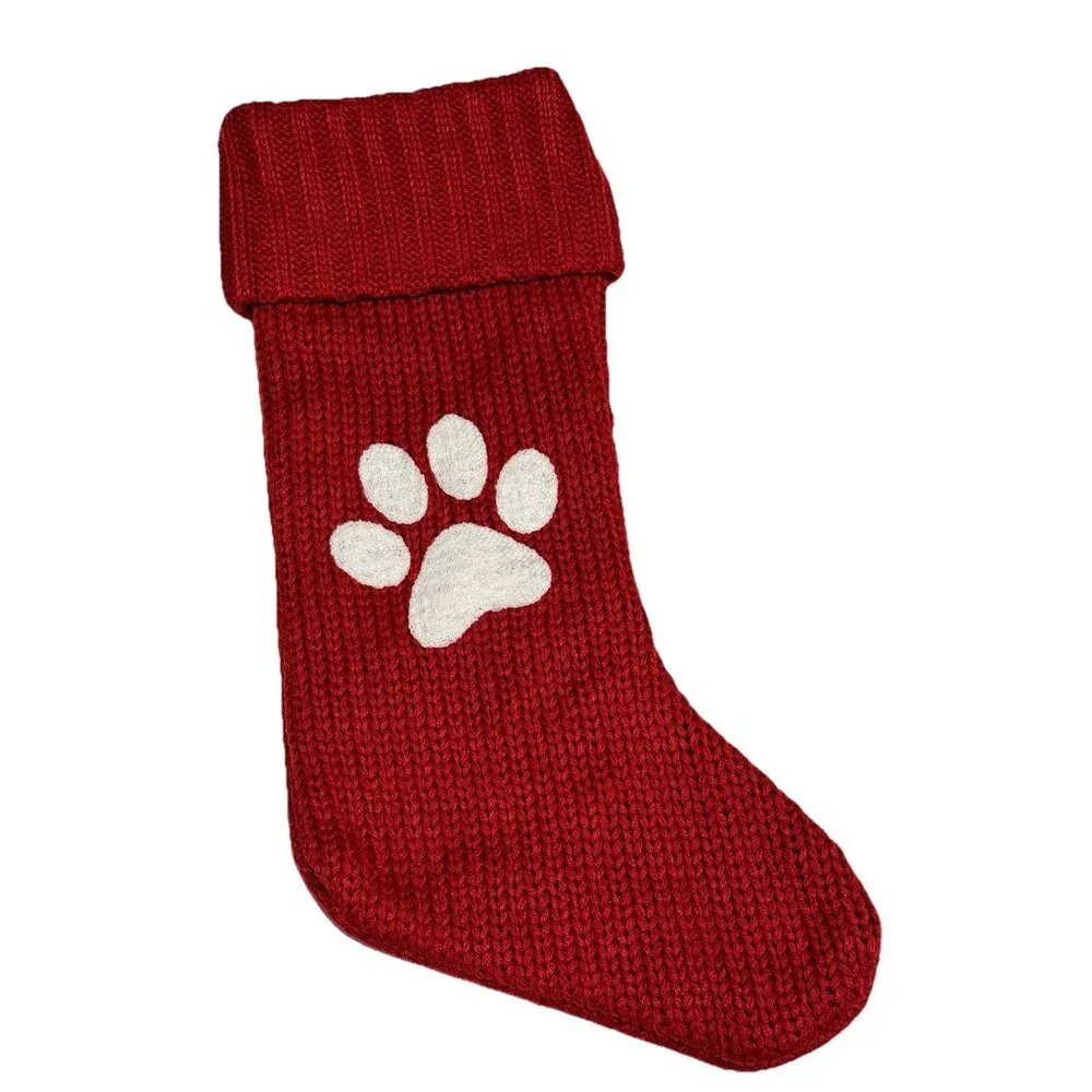 Target Wondershop Knit Dog Puppy Paw Print Embroidered Christmas Stocking Pocket